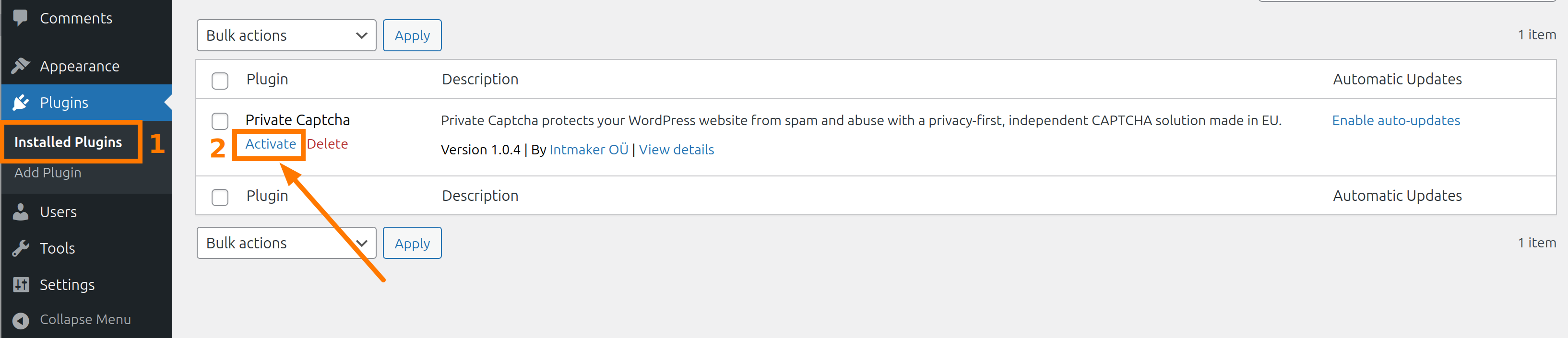 Activate installed plugin
