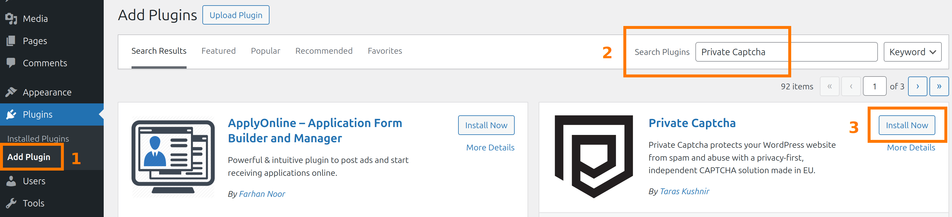 Install plugin button