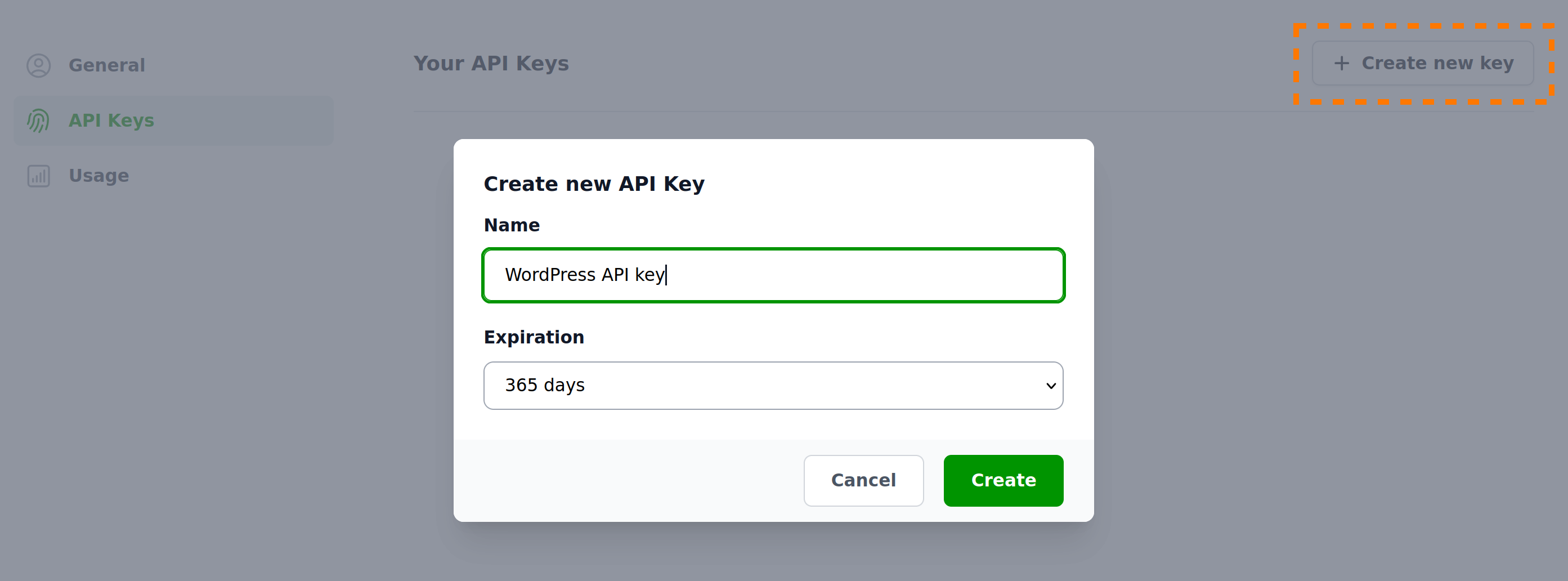 Create a new API key